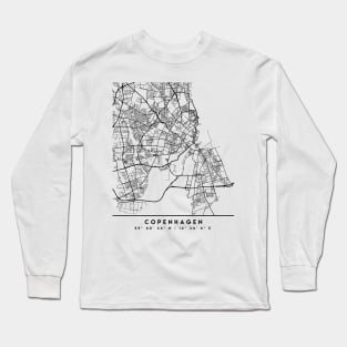 COPENHAGEN DENMARK BLACK CITY STREET MAP ART Long Sleeve T-Shirt